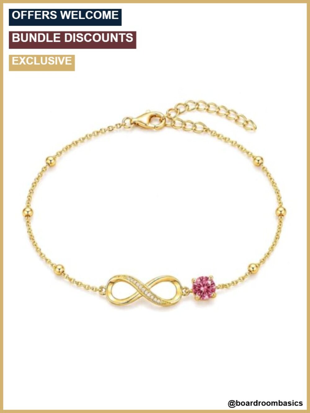 18K Yellow Gold Infinity Birthstone Bracelet Adjustable Chain
